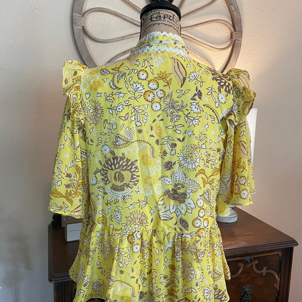 Marc New York Floral Yellow Ruffle & Rick Rack Women's Top - Picture 10 of 16